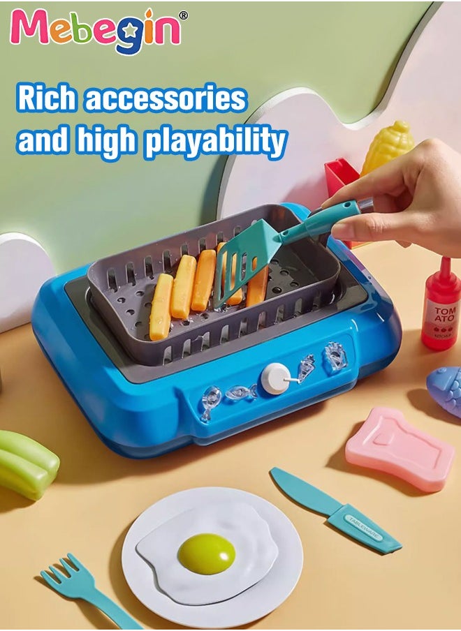 20 Pcs Kids Play Kitchen Kit for Kids, Play Food Set with Induction Stove and Rich Kitchen Accessories, Color-changing Frying Oven, Emulational Induction Cooktop, 4 AA Batteries Required(Not Included)