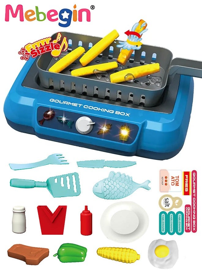 20 Pcs Kids Play Kitchen Kit for Kids, Play Food Set with Induction Stove and Rich Kitchen Accessories, Color-changing Frying Oven, Emulational Induction Cooktop, 4 AA Batteries Required(Not Included)