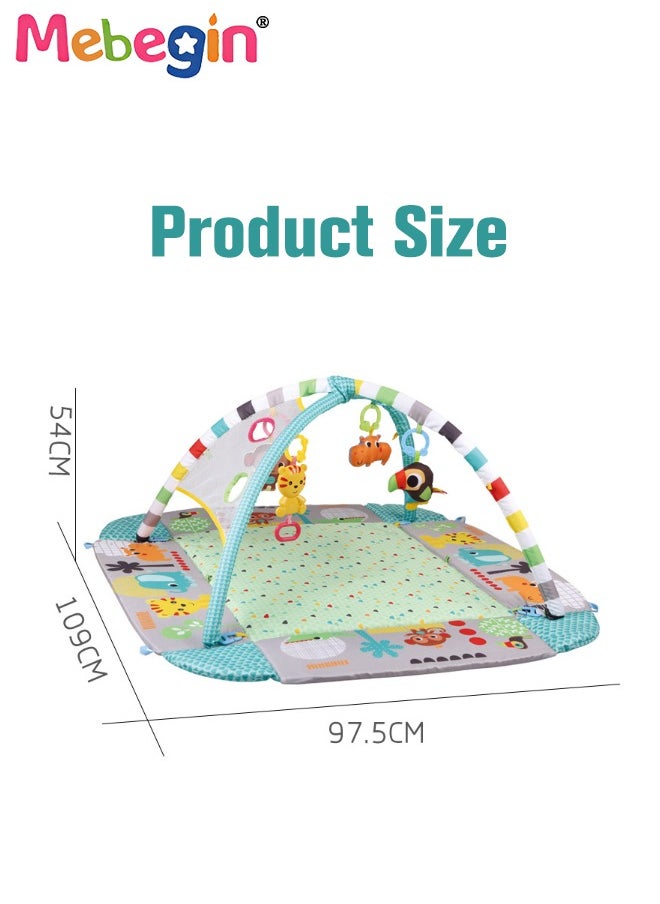 5 in 1 Foldable Baby Play Mat, Baby Activity Gym Mat with Detachable Hanging Toys and Colorful Ocean Balls, Soft Baby Mats for Floor Play, Non-slip Tummy Time Mat for Infants, Infant Playpen with Ad