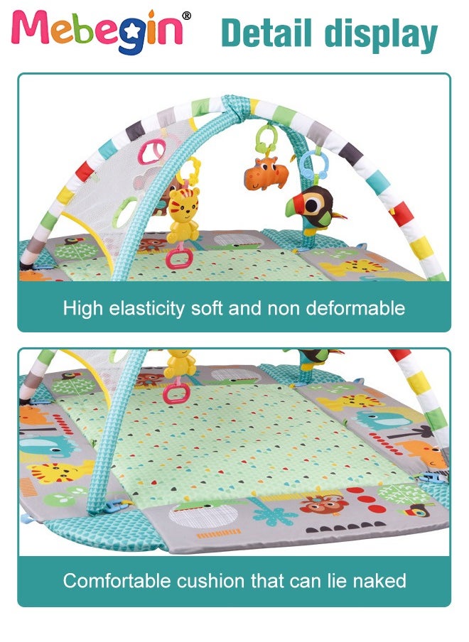 5 in 1 Foldable Baby Play Mat, Baby Activity Gym Mat with Detachable Hanging Toys and Colorful Ocean Balls, Soft Baby Mats for Floor Play, Non-slip Tummy Time Mat for Infants, Infant Playpen with Ad