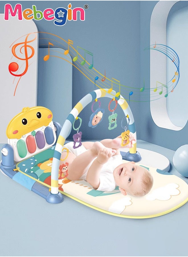 Baby Play Mat with 5 Sensory Toys and Piano Board, Baby Piano Gym Mat with Colorful Animal Patterns, Early Development Playmat, Musical Activity Center, Interactiveactivity Center for Babies, Used f