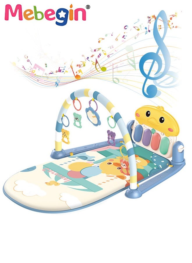 Baby Play Mat with 5 Sensory Toys and Piano Board, Baby Piano Gym Mat with Colorful Animal Patterns, Early Development Playmat, Musical Activity Center, Interactiveactivity Center for Babies, Used f