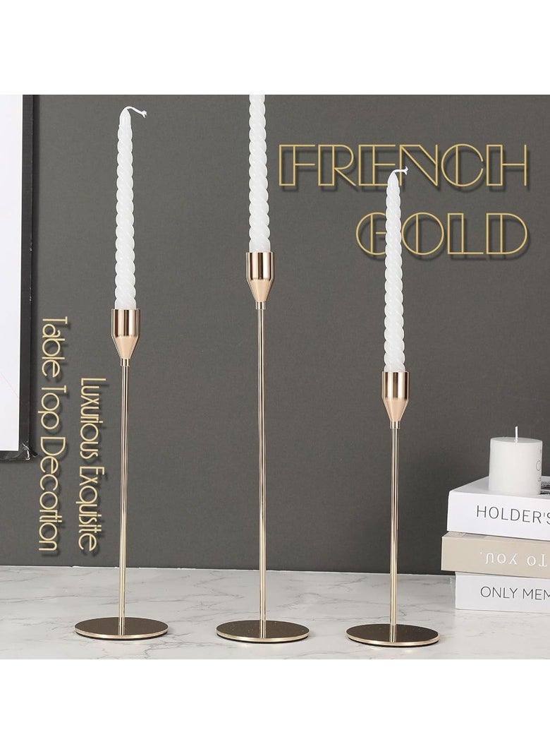 3-Piece  Metal Candle Stick Holders Set Gold