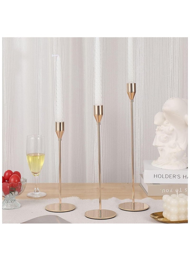 3-Piece  Metal Candle Stick Holders Set Gold