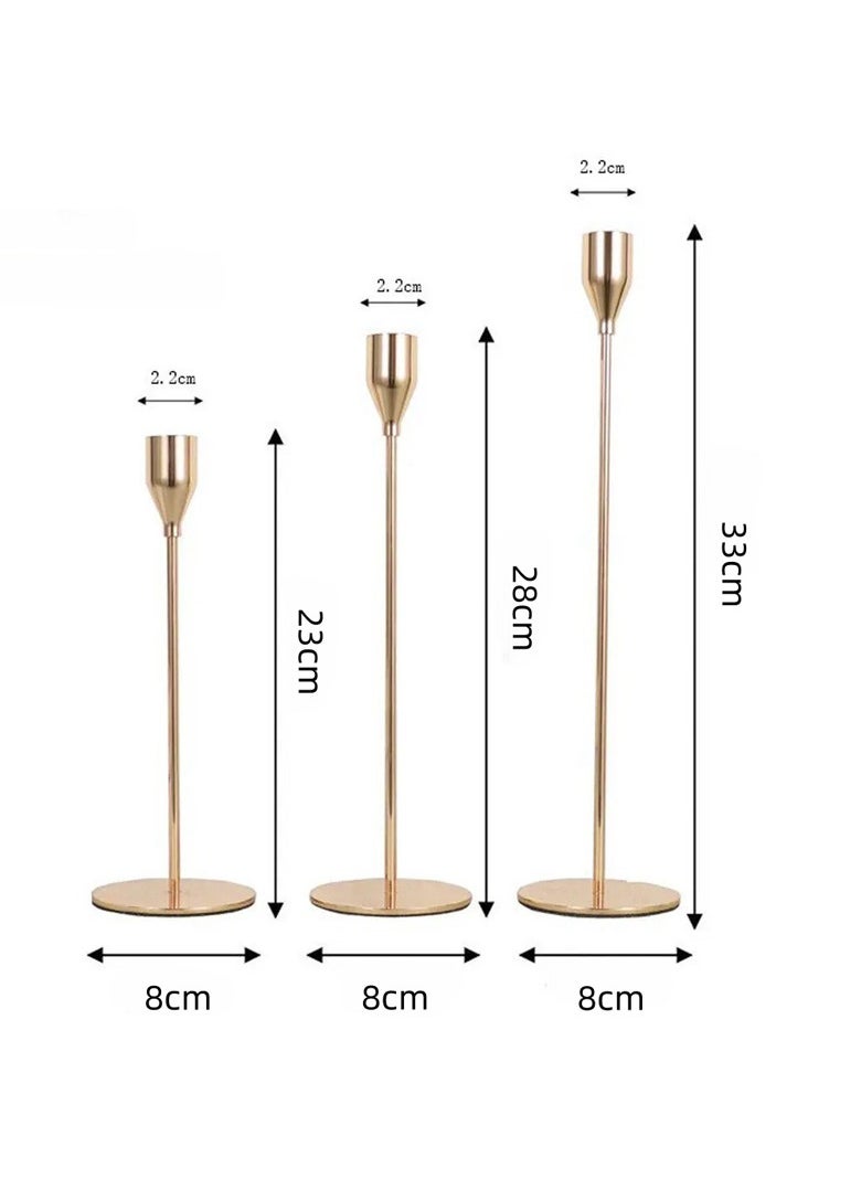 3-Piece  Metal Candle Stick Holders Set Gold