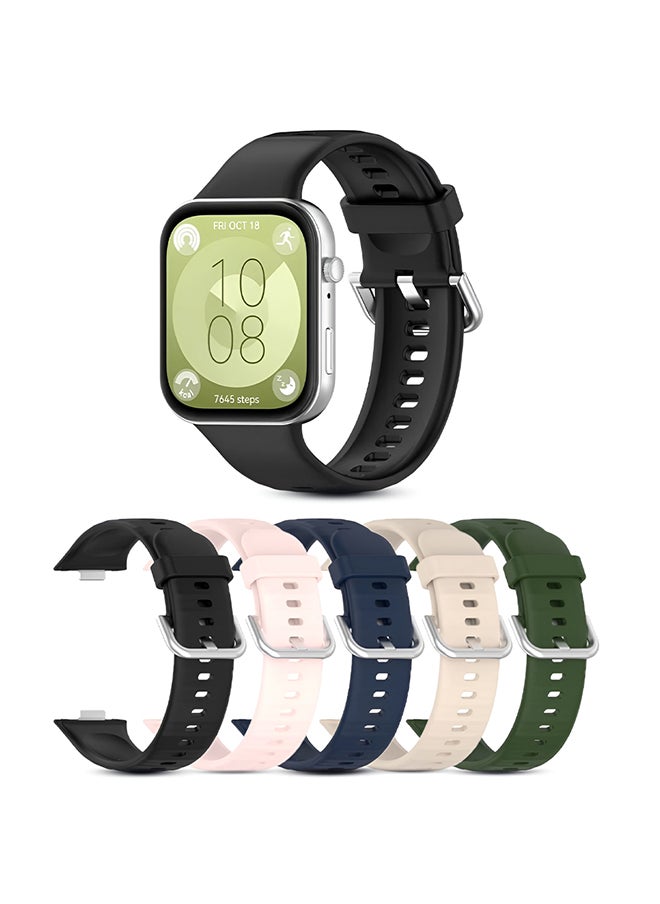 Silicone Bands (Pack of 5) For  Huawei Watch Fit 3, 24mm Soft Silicone Wrist Strap with Quick Release Replacement Sport Straps for Men and Women