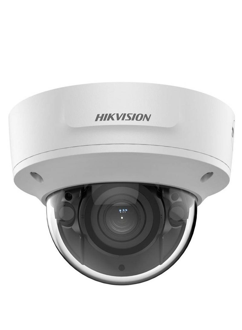 8 MP AcuSense Motorized Varifocal Dome Network Camera, 2.8 to 12mm Motorized Varifocal Lens, Up to 40m IR Range, H.265+, 120 dB true WDR, RJ45 ETH, IP67 / IK10, White | DS-2CD2783G2-IZS
