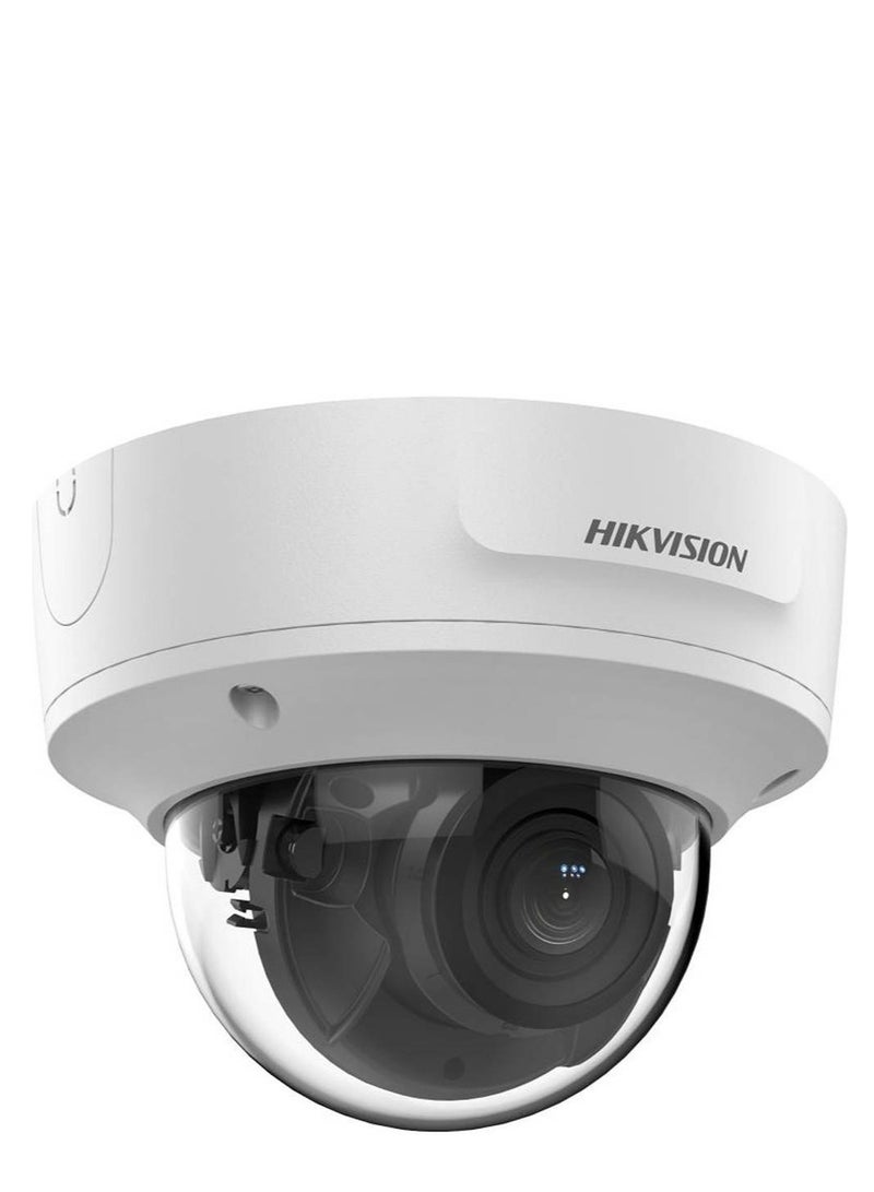 8 MP AcuSense Motorized Varifocal Dome Network Camera, 2.8 to 12mm Motorized Varifocal Lens, Up to 40m IR Range, H.265+, 120 dB true WDR, RJ45 ETH, IP67 / IK10, White | DS-2CD2783G2-IZS