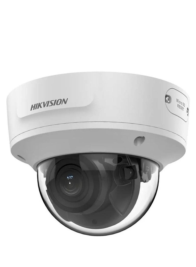8 MP AcuSense Motorized Varifocal Dome Network Camera, 2.8 to 12mm Motorized Varifocal Lens, Up to 40m IR Range, H.265+, 120 dB true WDR, RJ45 ETH, IP67 / IK10, White | DS-2CD2783G2-IZS