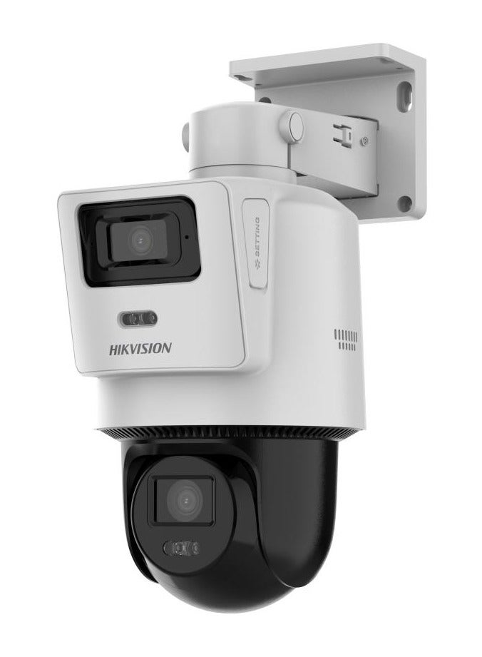DS-2SE2C400MWG-E/14 TandemVu 4MP+4MP POE PT Network Camera, 4MP Resolution, Hybrid IR/White Light (30m Range), ICR, Built-in Microphone & Speaker, Up to 512GB Storage, IP66, H.265/H.264 Video Compression, Motion & Vehicle Detection, PoE, Remote Access via Hik-Connect | DS-2SE2C400MWG-E/14
