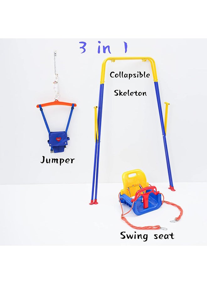 3-in-1 Swing Set Baby Jumper and Bouncers for Toddler Baby Swing is Suitable for Indoor and Outdoor Play with a Foldable Metal Stand for Easy Storage and Comes with Instructions for Easy Assembly
