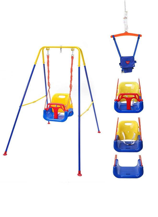 3-in-1 Swing Set Baby Jumper and Bouncers for Toddler Baby Swing is Suitable for Indoor and Outdoor Play with a Foldable Metal Stand for Easy Storage and Comes with Instructions for Easy Assembly