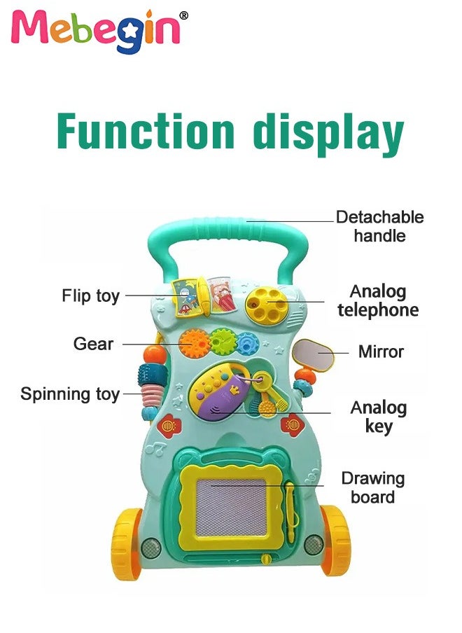 2 in 1 Baby Walker with Fun-filled Activity Panel, Multifunctional Push Along Walker with Drawing Board, Music Walker for Toddler, Early Educational Child Activity Center, Ideal Support for Babies'