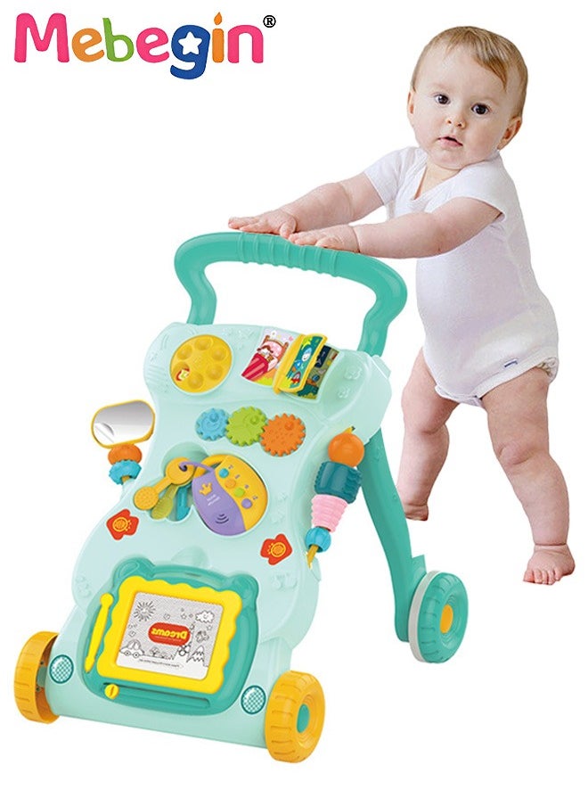 2 in 1 Baby Walker with Fun-filled Activity Panel, Multifunctional Push Along Walker with Drawing Board, Music Walker for Toddler, Early Educational Child Activity Center, Ideal Support for Babies'