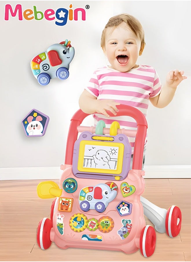 2 in 1 Baby Walker with Fun-filled Activity Panel, Multifunctional Push Along Walker with Drawing Board, Music Walker for Toddler, Early Educational Child Activity Center, Ideal Support for Babies'