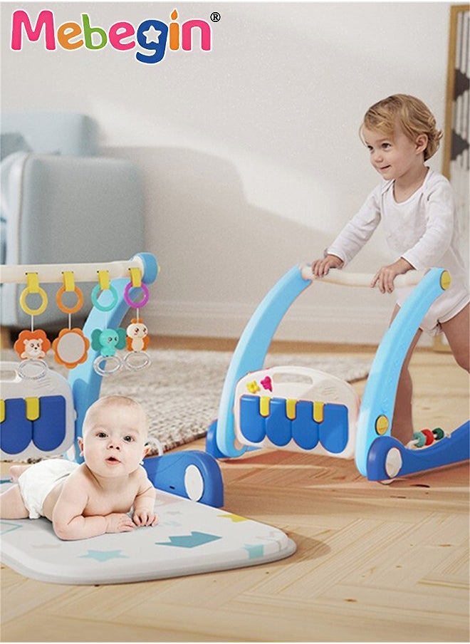 2 in 1 Baby Walker, Sit-to-Stand Learning Walker, Early Learning Push Toys with Kick-activated Piano and Multifunctional Removable Play Panel, Foldable Push Along Walker for Infants, Early Education