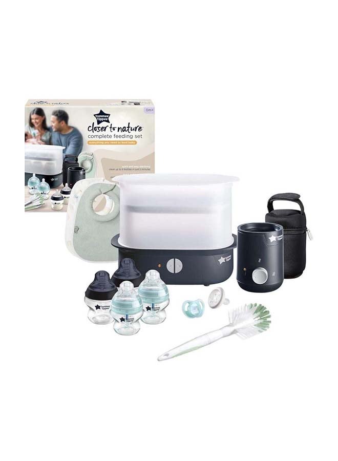 Complete Feeding Set, Electric Steam Steriliser with Insulated Bottle Bag, Newborn Self-Sterilising Baby Bottles and Easiwarm Bottle Warmer, Black