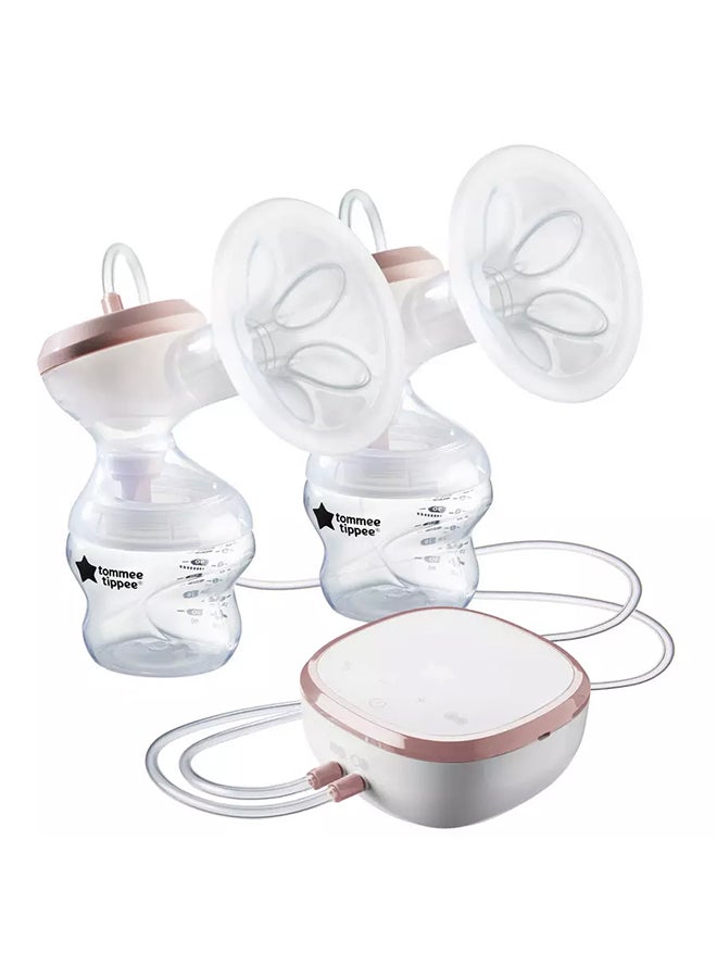 Made for Me Double Electric Breast Pump, Massaging Silicone Cup, USB Rechargeable, Quiet, Portable, Express Modes, Baby Bottle Included