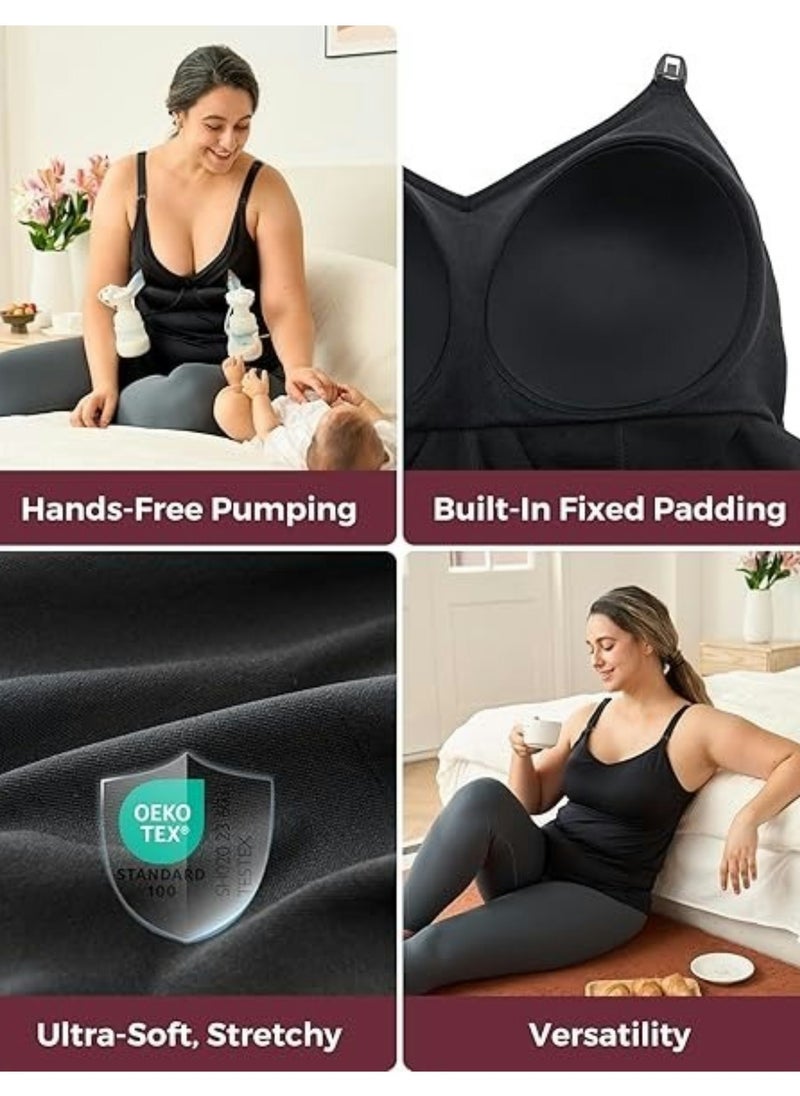 Hands Free Pumping Tank Top, All-in-One Pumping & Nursing Tank Tops with Built-in Bra, Fixed Padding Maternity Cami
