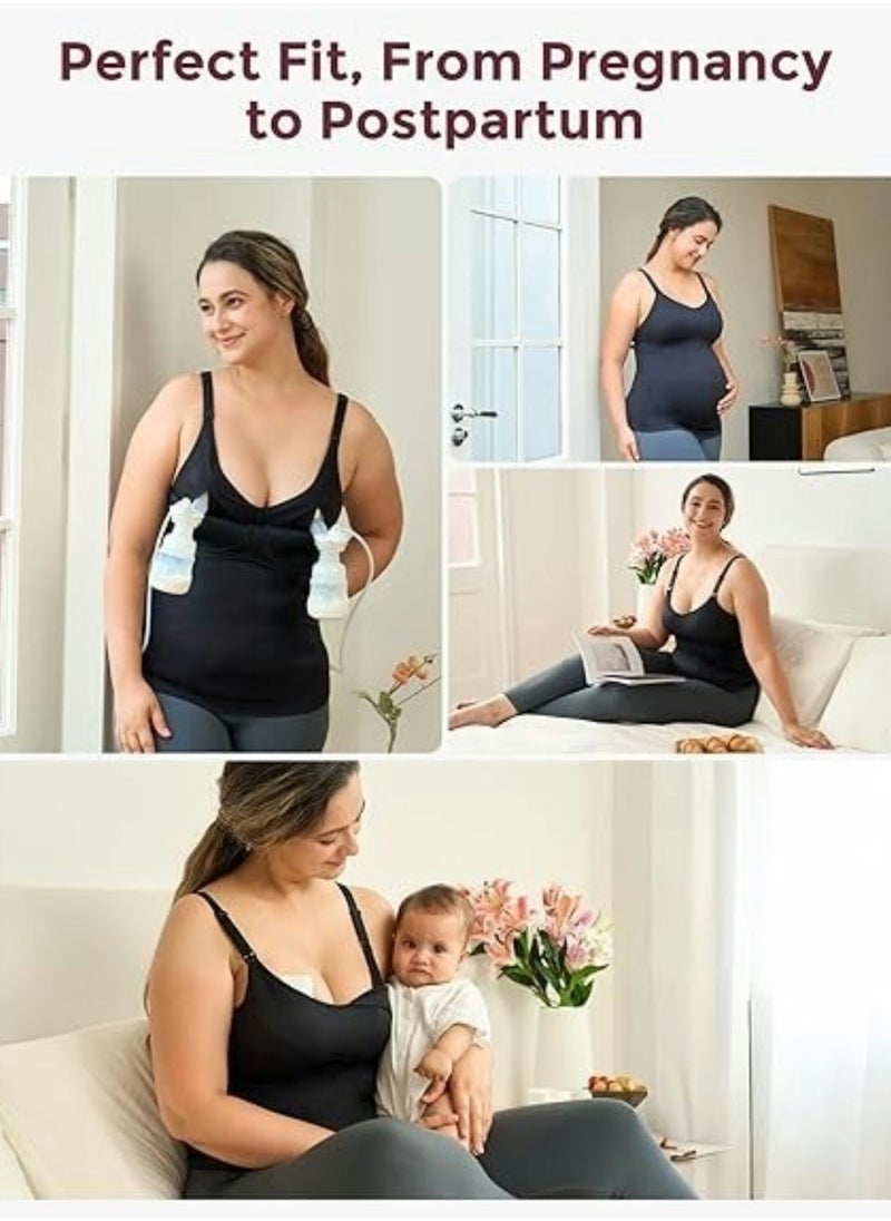 Hands Free Pumping Tank Top, All-in-One Pumping & Nursing Tank Tops with Built-in Bra, Fixed Padding Maternity Cami