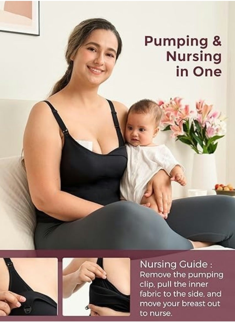 Hands Free Pumping Tank Top, All-in-One Pumping & Nursing Tank Tops with Built-in Bra, Fixed Padding Maternity Cami
