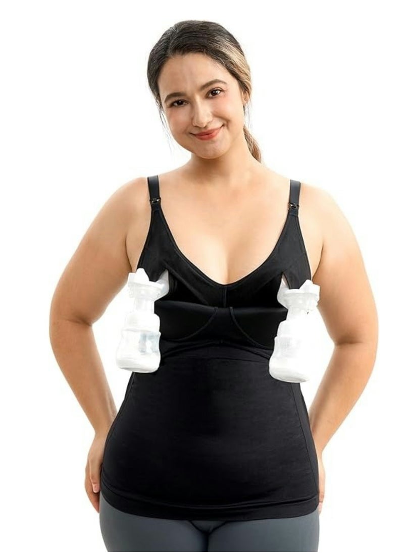 Hands Free Pumping Tank Top, All-in-One Pumping & Nursing Tank Tops with Built-in Bra, Fixed Padding Maternity Cami