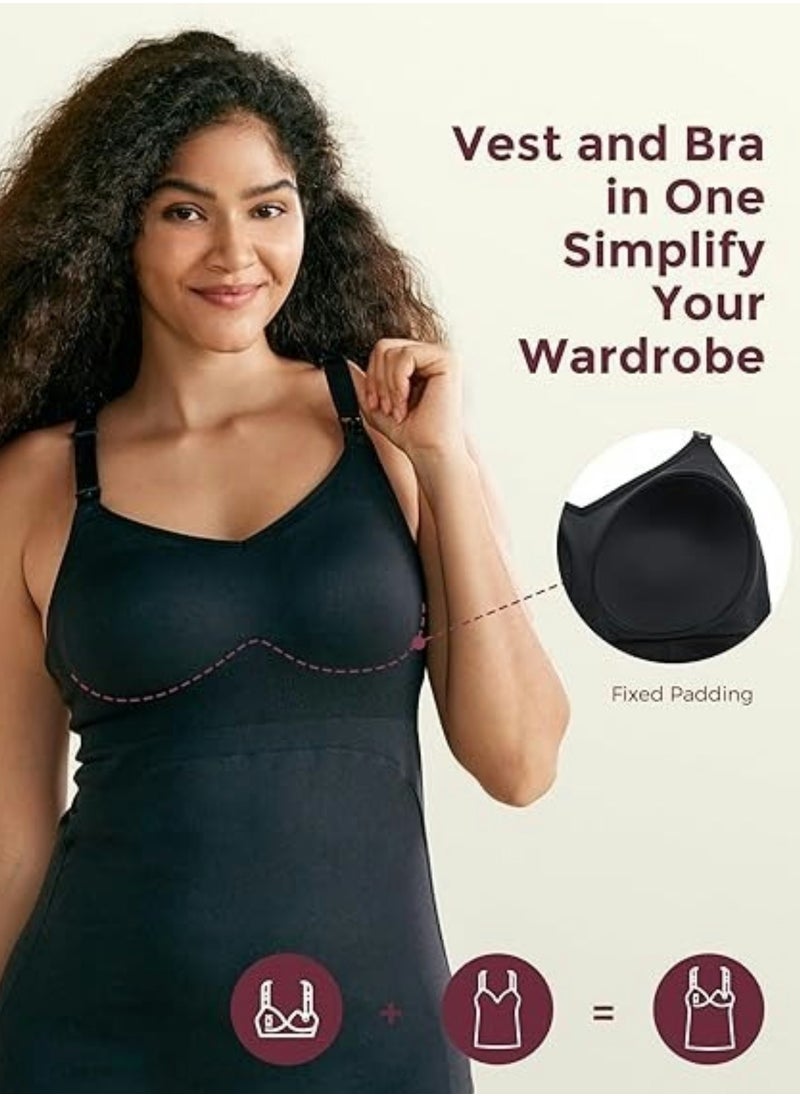 Hands Free Pumping Tank Top, All-in-One Pumping & Nursing Tank Tops with Built-in Bra, Fixed Padding Maternity Cami