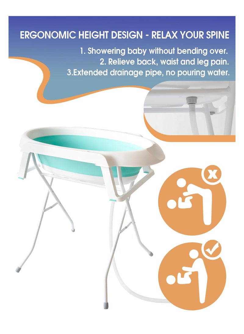 Foldable Collapsable Heightened Baby Basin Infant Shower Bathtub With Shelf Storage Rack and Wash Tube Set For Newborn Baby Child 0-6 Year