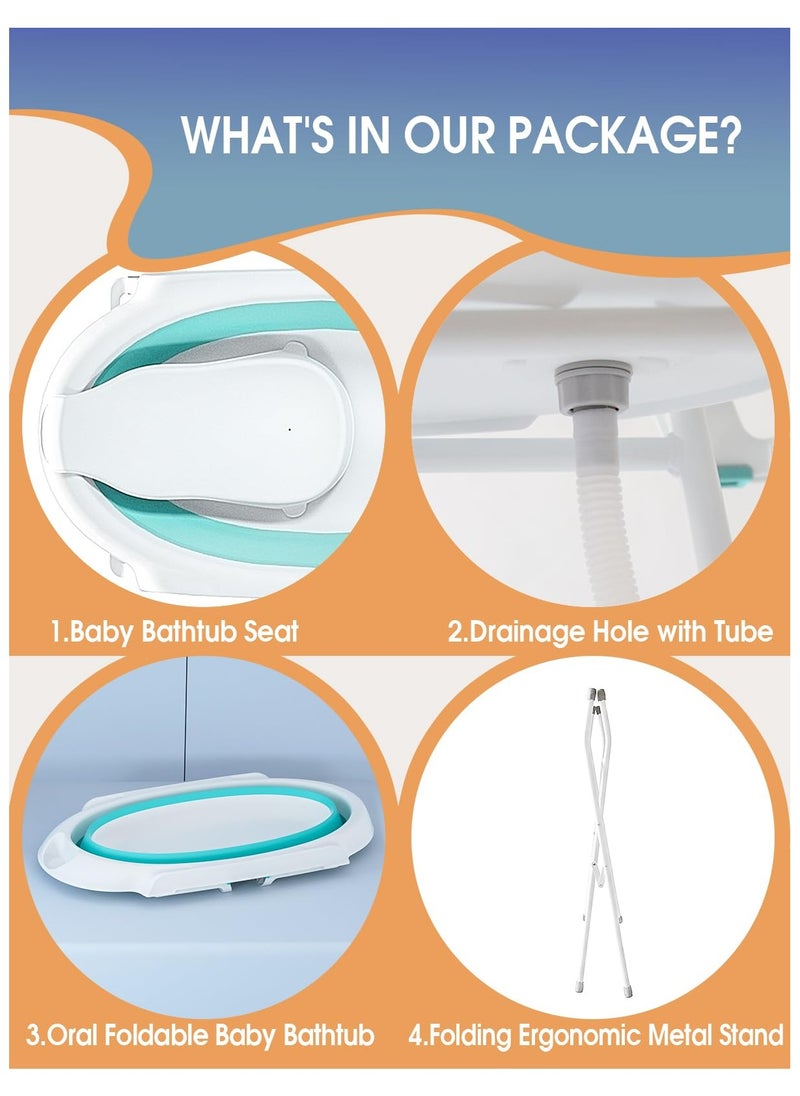 Foldable Collapsable Heightened Baby Basin Infant Shower Bathtub With Shelf Storage Rack and Wash Tube Set For Newborn Baby Child 0-6 Year