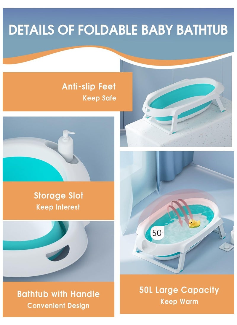 Foldable Collapsable Heightened Baby Basin Infant Shower Bathtub With Shelf Storage Rack and Wash Tube Set For Newborn Baby Child 0-6 Year
