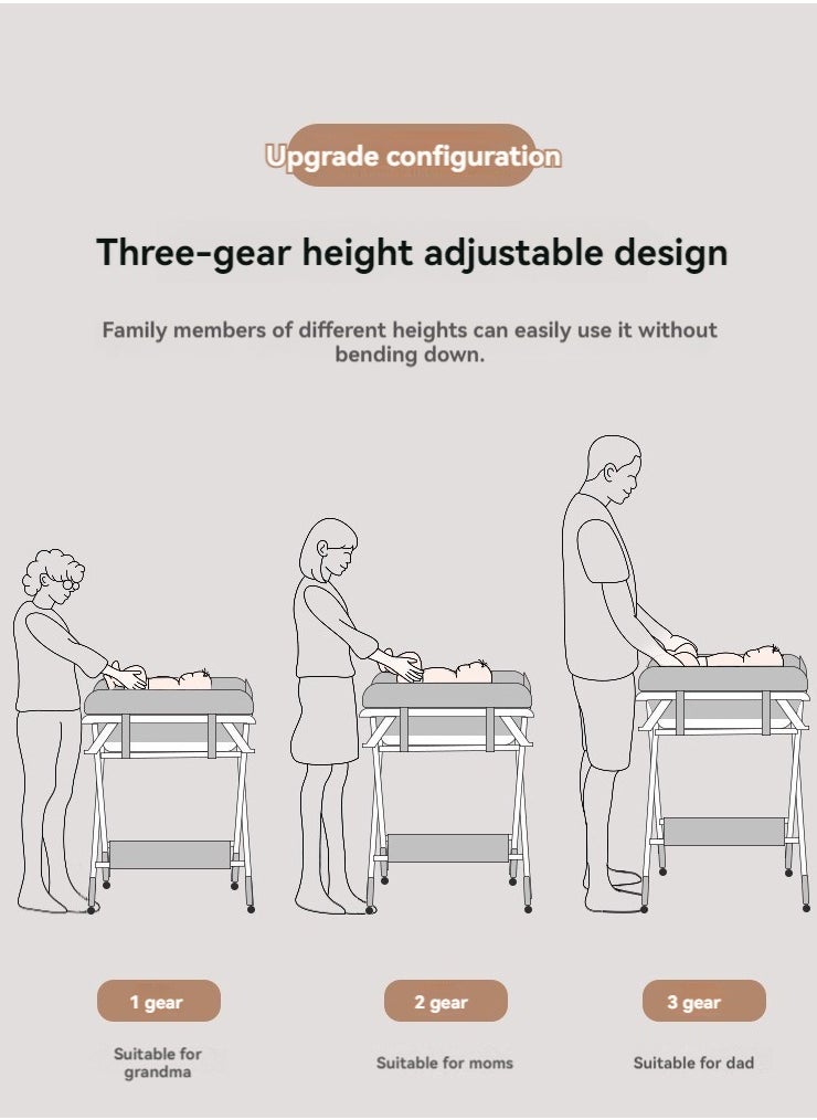 2-in-1 Portable Baby Changing Table with Baby Bath Tub,Foldable Changing Table, Baby Changing Station with Wheels,Height Adjustable Diaper Changing Bathtub Table for Infant and Newborn