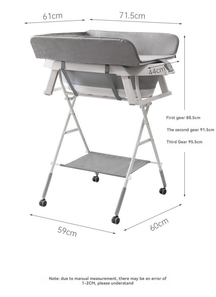 2-in-1 Portable Baby Changing Table with Baby Bath Tub,Foldable Changing Table, Baby Changing Station with Wheels,Height Adjustable Diaper Changing Bathtub Table for Infant and Newborn