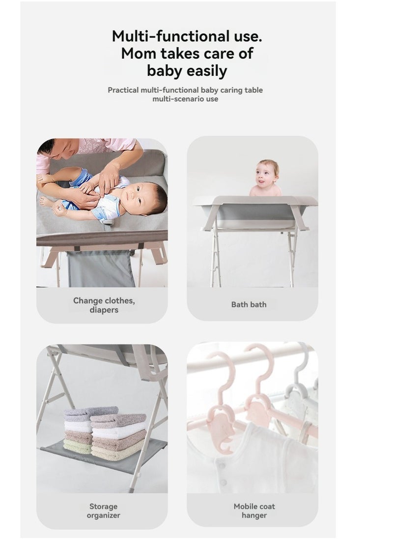 2-in-1 Portable Baby Changing Table with Baby Bath Tub,Foldable Changing Table, Baby Changing Station with Wheels,Height Adjustable Diaper Changing Bathtub Table for Infant and Newborn