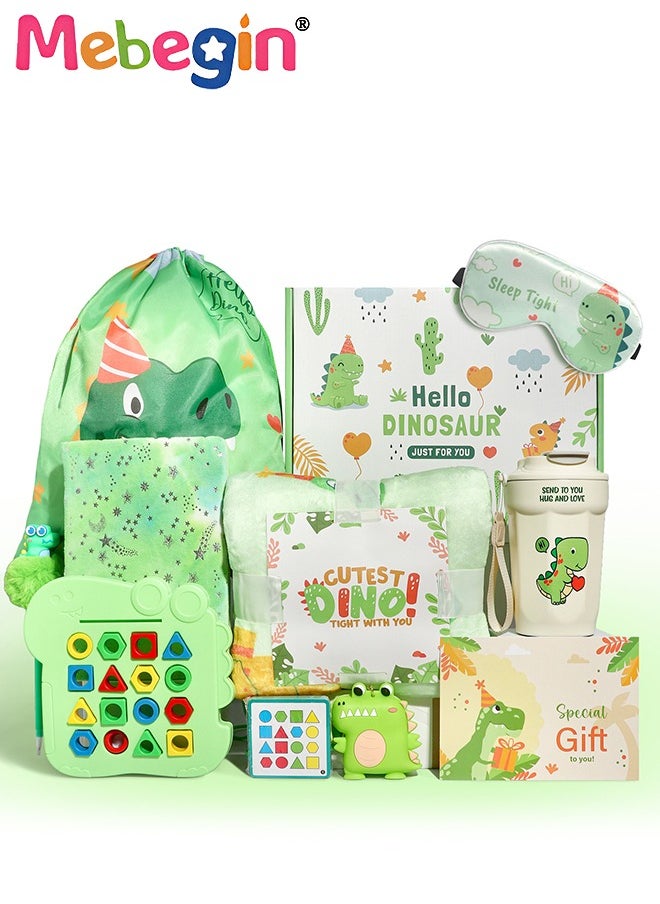 Kids Gift Set, Dinosaur-Themed Gifts Kit with 1*1.5m Blanket, Notebook, Dinosaur Oxford Cloth Backpack and Other Items, Cartoon Gift Box, Creative Gifts for Young Kids