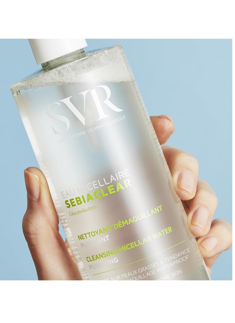SVR Sebiaclear Micellar Water. Cleansing Makeup Remover for Sensitive, Oily & Combination Skin. Mattifying, Purifying, and Hydrating Facial Cleanser that Helps Unclogs Pores, 13.5 fl. oz.