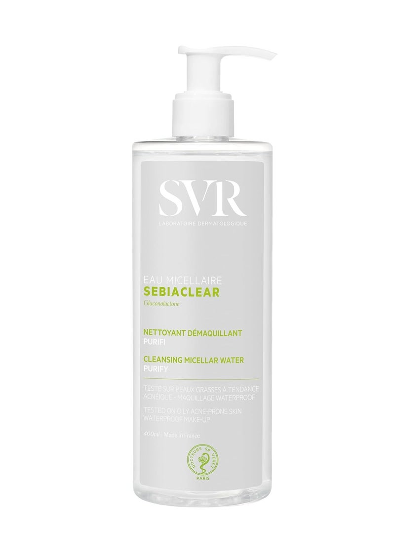 SVR Sebiaclear Micellar Water. Cleansing Makeup Remover for Sensitive, Oily & Combination Skin. Mattifying, Purifying, and Hydrating Facial Cleanser that Helps Unclogs Pores, 13.5 fl. oz.