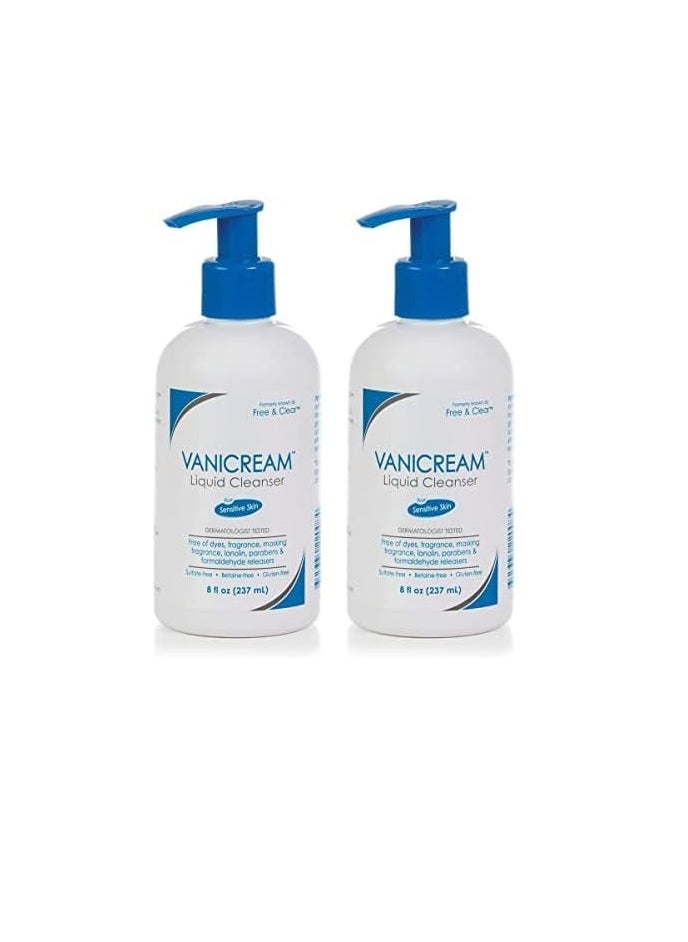 Vanicream Liquid Cleanser - 8 fl oz – Unscented, Gluten-Free Formula for Sensitive Skin (Pack of 2)