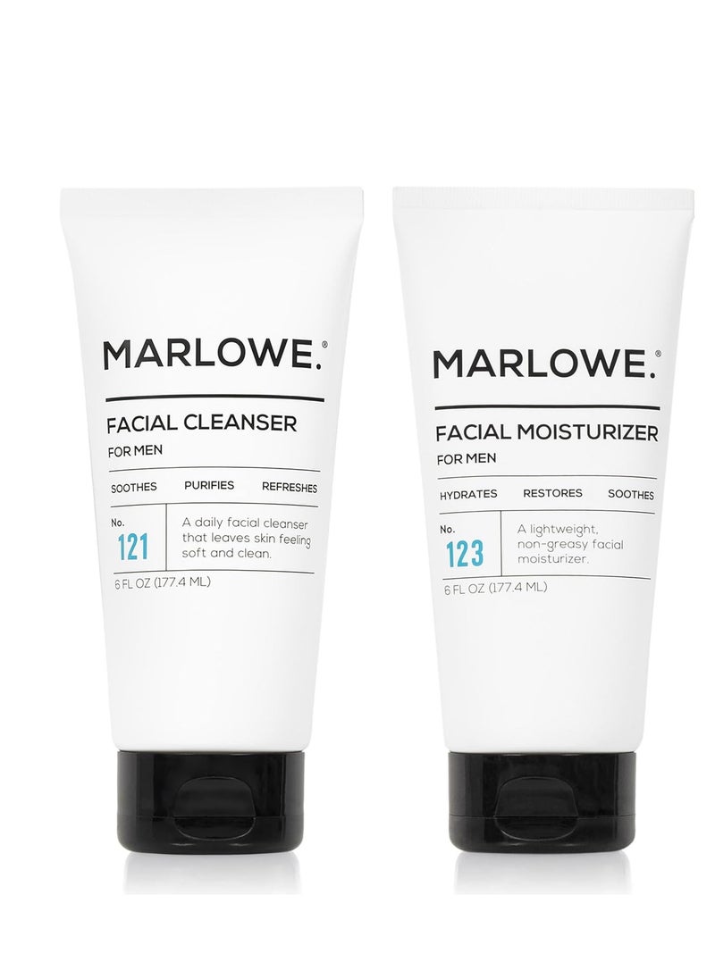 MARLOWE. No. 121 Men's Facial Cleanser and MARLOWE. No. 123 Men's Facial Moisturizer |Daily Face Wash and Lightweight Face Cream | Light Fresh Scent | Natural Ingredients