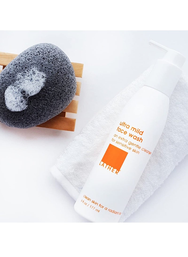 LATHER Ultra Mild Face Wash - Extra Gentle Cleanser Face Wash for Sensitive Skin - Hydrating Foaming Cleanser & Makeup Remover - 6 Fl Oz