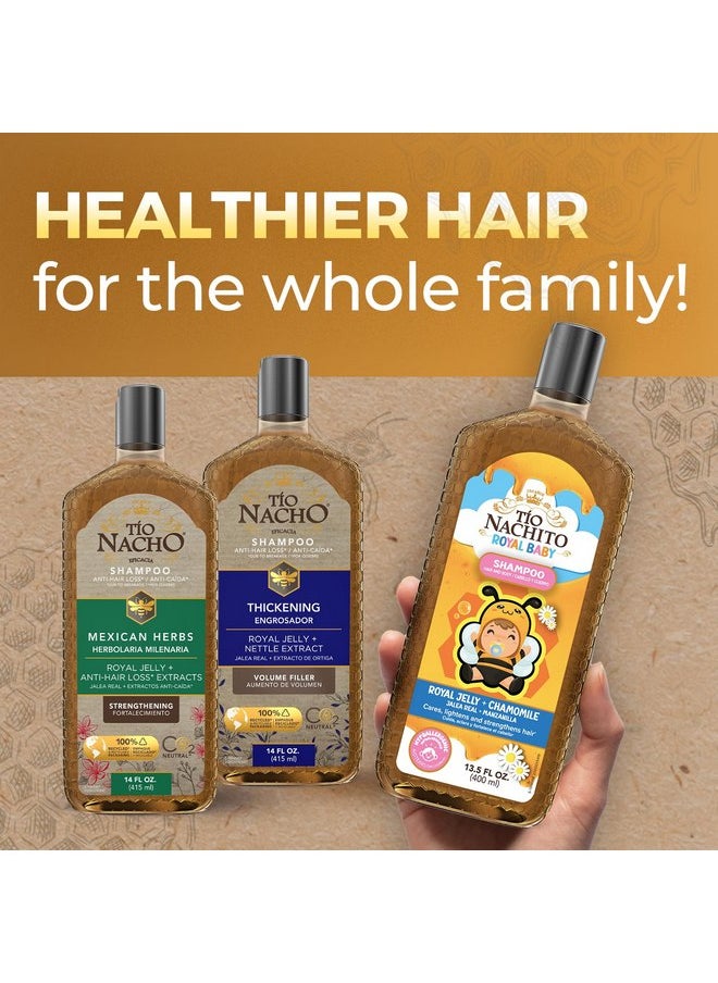 Tio Nacho Family Hair Care Bundle: Royal Baby Hair and Body Shampoo, Mexican Herbs Shampoo, Anti Hair Loss Thickening Volume Filler Shampoo with Royal Jelly & Rosemary, 14 oz each
