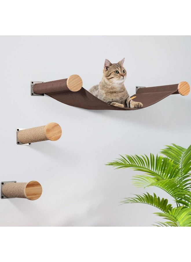 LSAIFATER Cat Hammock Wall Mounted Large Cat Perch with 2 Cat Wall Steps - Cat Wall Shelves for Indoor Cats or Kitty - Premium and Modern Cat Furniture for Sleeping, Playing, Climbing (Brown)