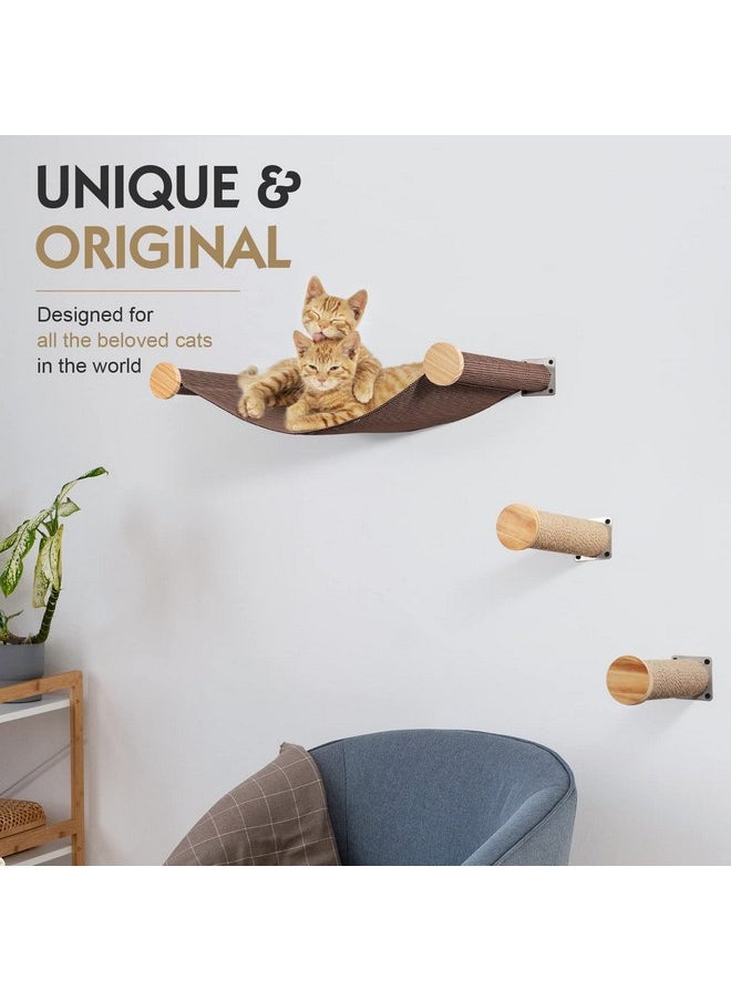 LSAIFATER Cat Hammock Wall Mounted Large Cat Perch with 2 Cat Wall Steps - Cat Wall Shelves for Indoor Cats or Kitty - Premium and Modern Cat Furniture for Sleeping, Playing, Climbing (Brown)