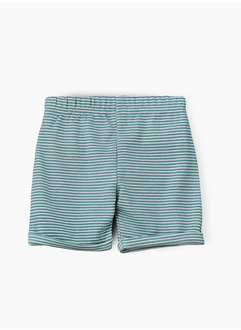Boys' Teal Striped Cotton Shorts