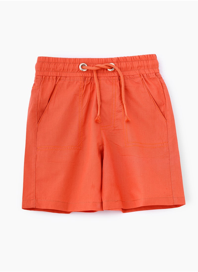 Bright Orange Woven Cotton Shorts for Boys