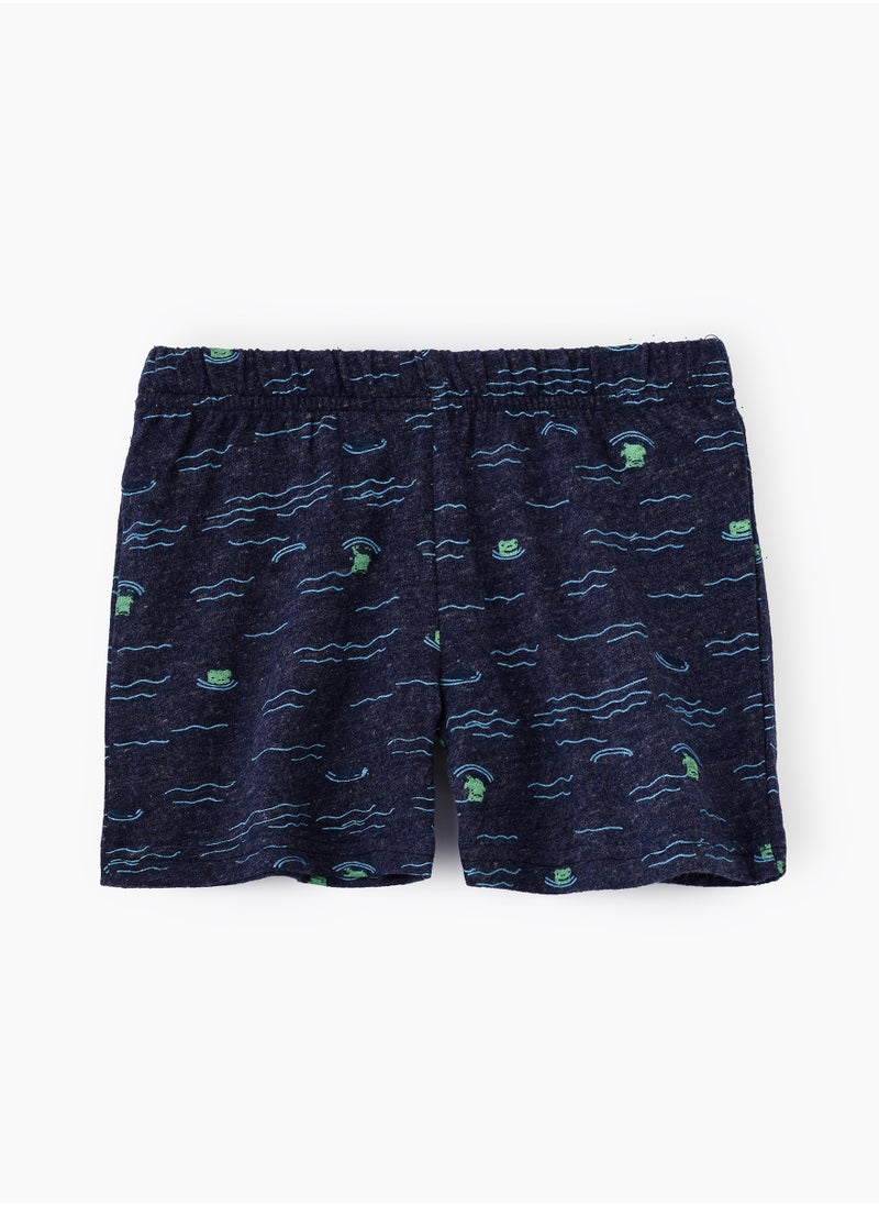 Boys' Navy Blue Sea Pattern Cotton Shorts