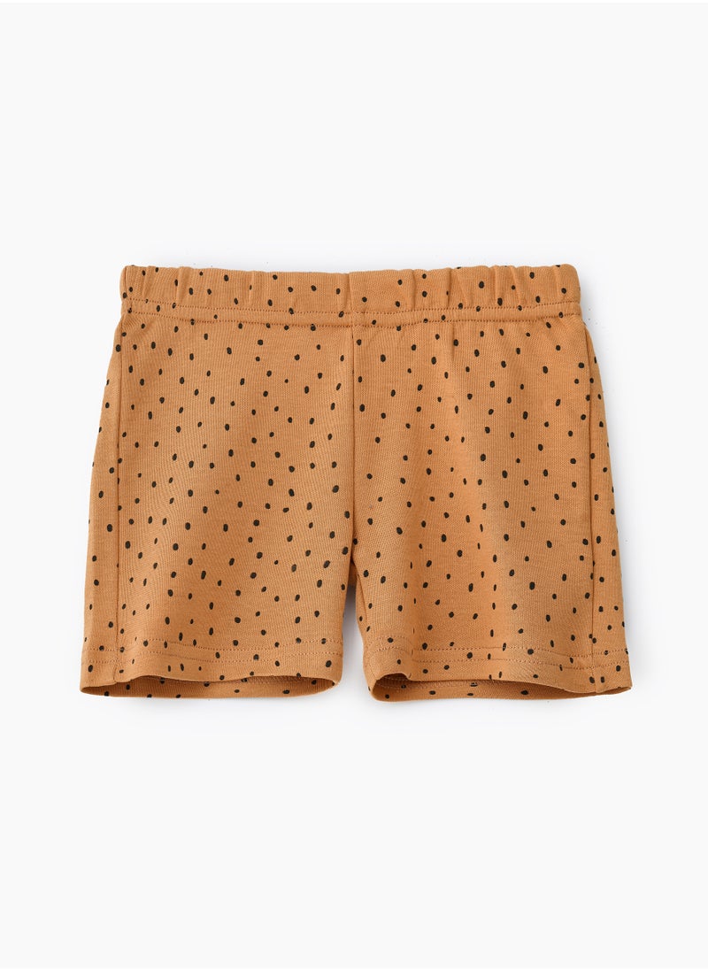 Brown Knitted Cotton Shorts with Polka Dots for Boys