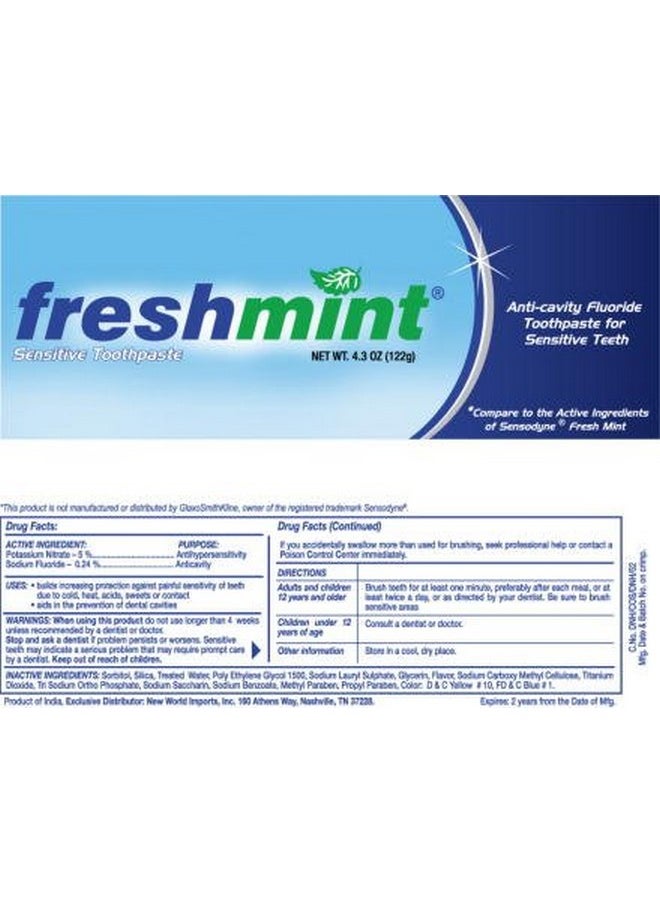 Fresh Mint Sensitive Fluoride Anti-Cavity Toothpaste For Sensitive Teeth 4.3 Ounces (122G)