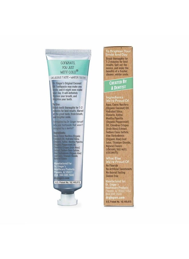 Dr. Ginger's Coconut Oil Toothpaste, All-Natural Oil Pulling & Xylitol for Fresh Breath, Gum Health, Plaque Prevention, and Sensitive Teeth, Fluoride-Free, Coconut Mint Flavor, 4oz, 1ct