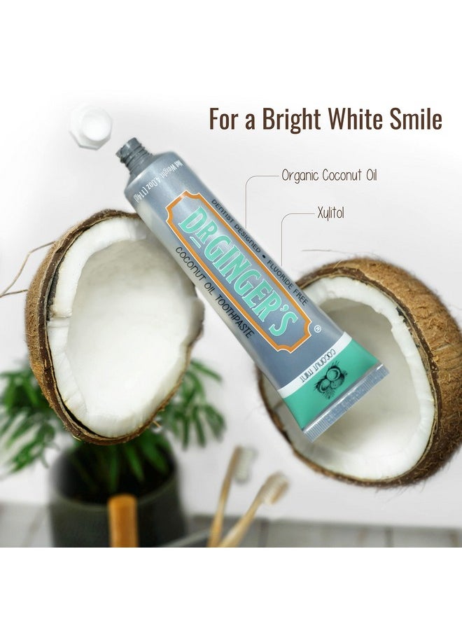 Dr. Ginger's Coconut Oil Toothpaste, All-Natural Oil Pulling & Xylitol for Fresh Breath, Gum Health, Plaque Prevention, and Sensitive Teeth, Fluoride-Free, Coconut Mint Flavor, 4oz, 1ct