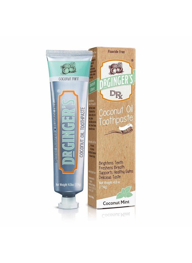 Dr. Ginger's Coconut Oil Toothpaste, All-Natural Oil Pulling & Xylitol for Fresh Breath, Gum Health, Plaque Prevention, and Sensitive Teeth, Fluoride-Free, Coconut Mint Flavor, 4oz, 1ct